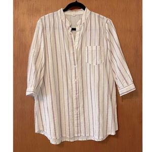 Elbow Sleeve White & Red Floral Striped Shirt